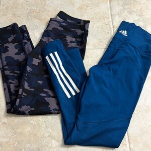 Adidas Kids' Blue Athletic Leggings with White Stripes